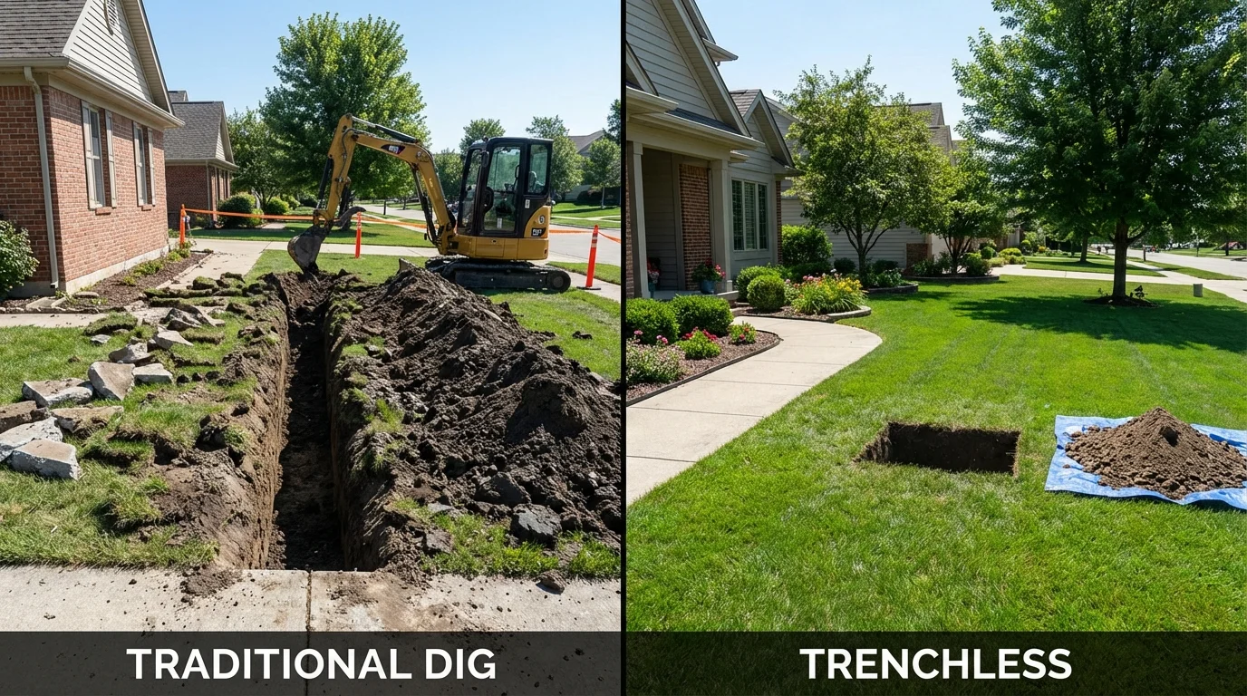 Trenchless sewer repair with minimal yard damage versus traditional excavation in Sterlington, LA